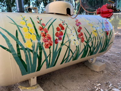 Gladiolus on a propane tank